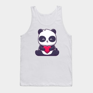 Cute panda sitting and holding love Tank Top